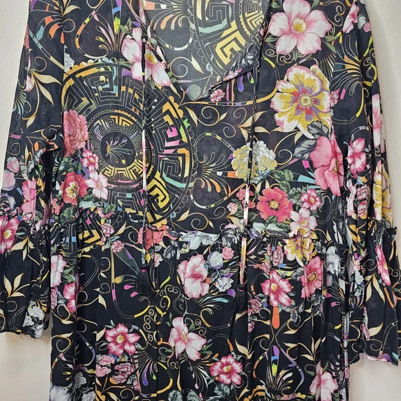 Johnny Was Naomi Peace Ruffle Tier Foral Black Dress Size Small - Picture 5 of 16